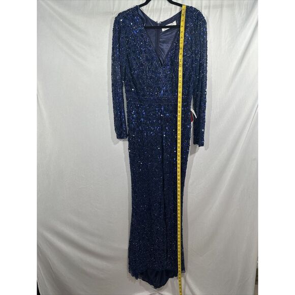 NWT Mac Duggal [ 12 ] Embellished Front Slit Long Sleeve Gown 5002 in Blue #J154 - Picture 9 of 16
